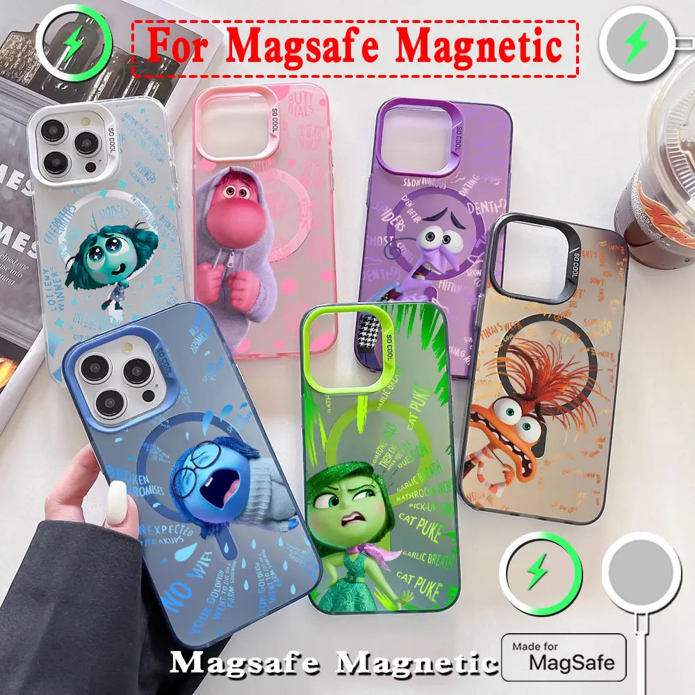 내부 디즈니 귀여운 Magsafe 자기 전화 케이스 IPhone 11 12 13 14 15 16 Pro Max Plus 렌즈 크리 에이 티브 테두리 도금 커버
