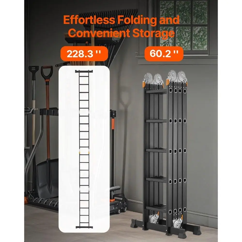 5 Step MultiFunction Folding Ladder 19ft Telescoping A Frame Heavy Duty Adjustable 330lbs Capacity for home and Outdoor Use