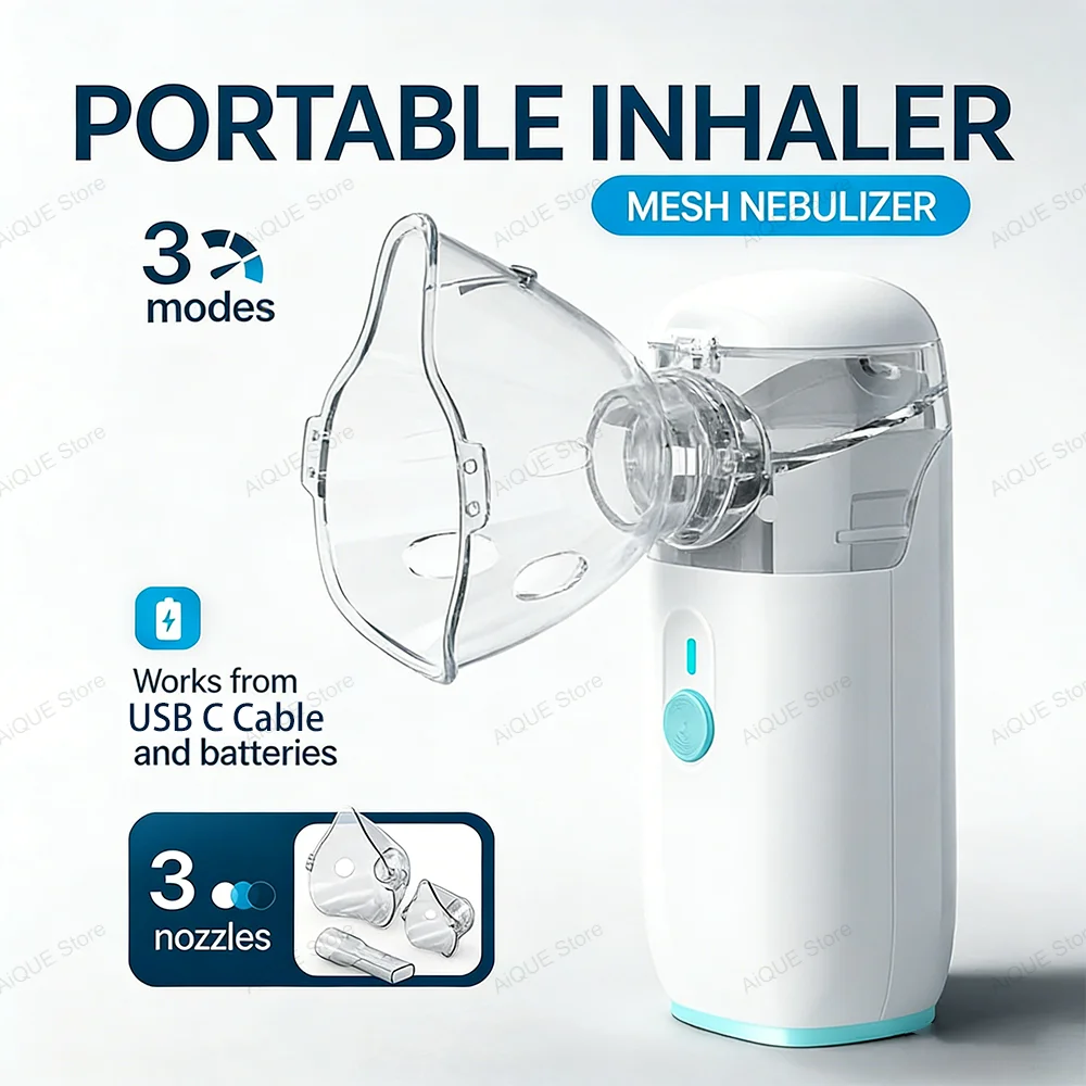 Nebulizador Portátil AiQUE, Inhalador Manual, Silencioso, de Malla, para Asma, Atomizador para Adultos y Niños
