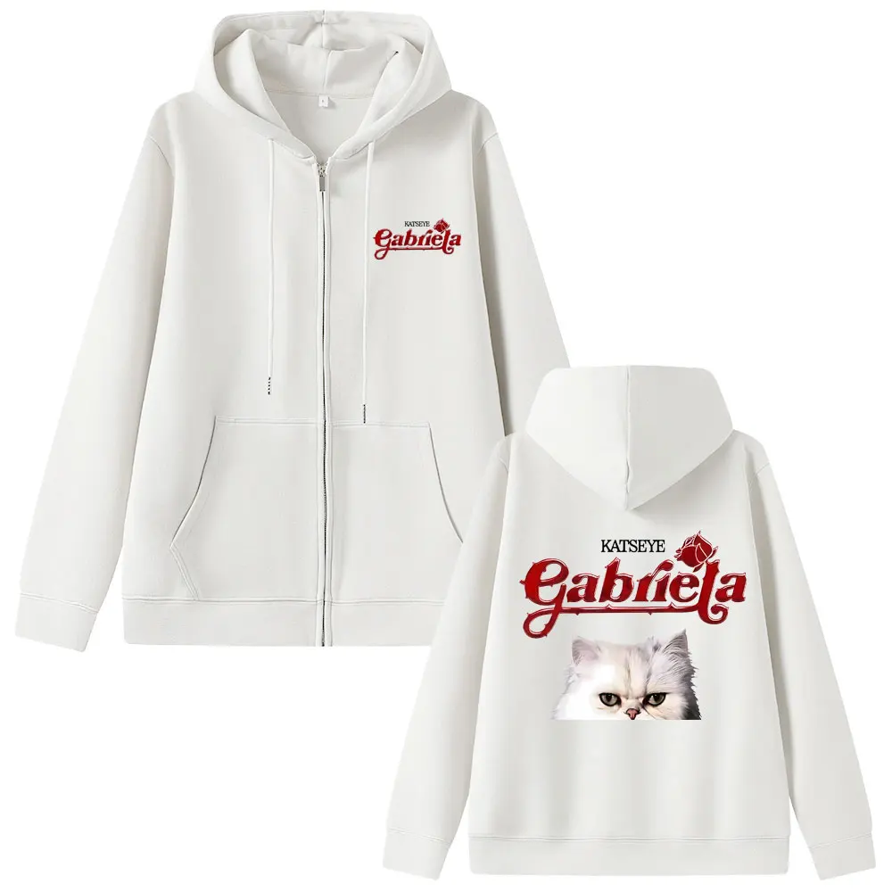 

Korean Girl Group KATSEYE Gabriela Cat Funny Zipper Hoodie Men Women Clothing Casual Oversized Zip Up Jacket Male Fashion Coat