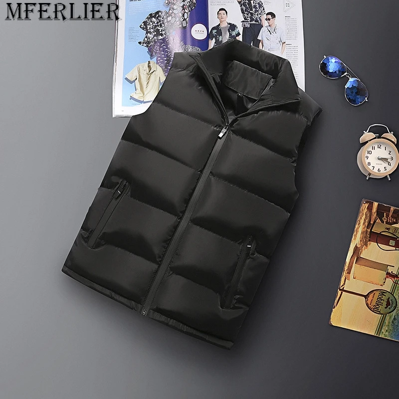 

Men Plus Size Autumn Winter Cotton Vest Outerwear Stand up Collar Casual Thickened Top Horse 150kg 7xl 8XL 9xl vest men