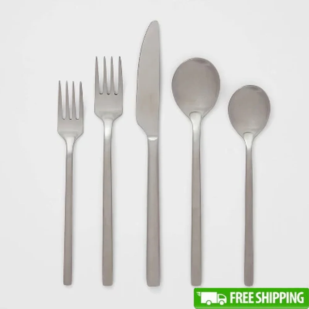 

20pc Stainless Steel Flatware Set Service 4 Modern Satin Finish Utensils Includes Forks Spoons Knives Dishwasher Safe