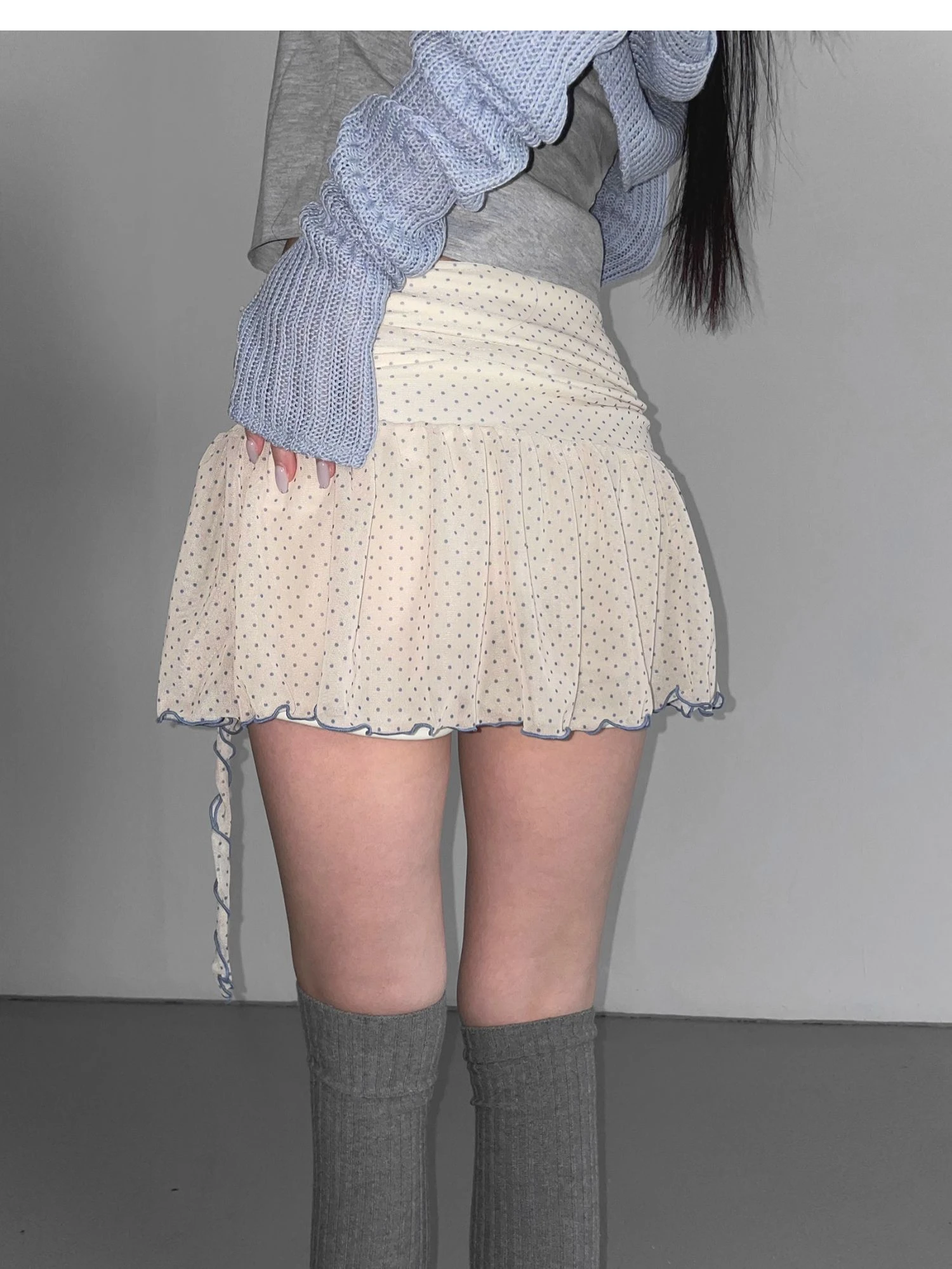 المرأة ألف خط Fairycore Y2k خمر تنورة قصيرة Fairycore الكورية نمط منقطة طباعة شبكة تنورة صغيرة 2000s اليابانية الشارع الشهير #6