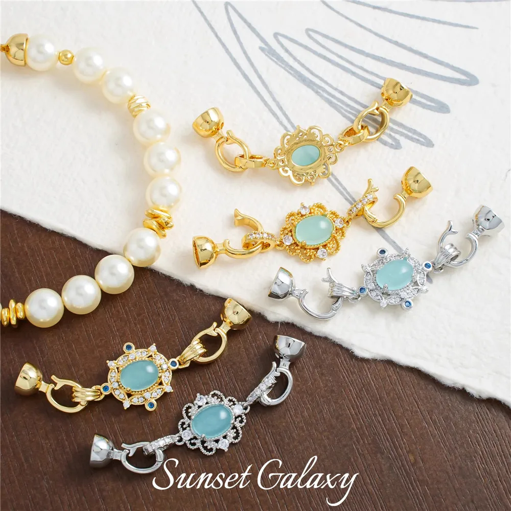 

18k Copper Plated Real Gold Stone and Treasure Double-ended Clasp Hand-beaded Diy Material Bracelet Necklace Jewelry Accessories