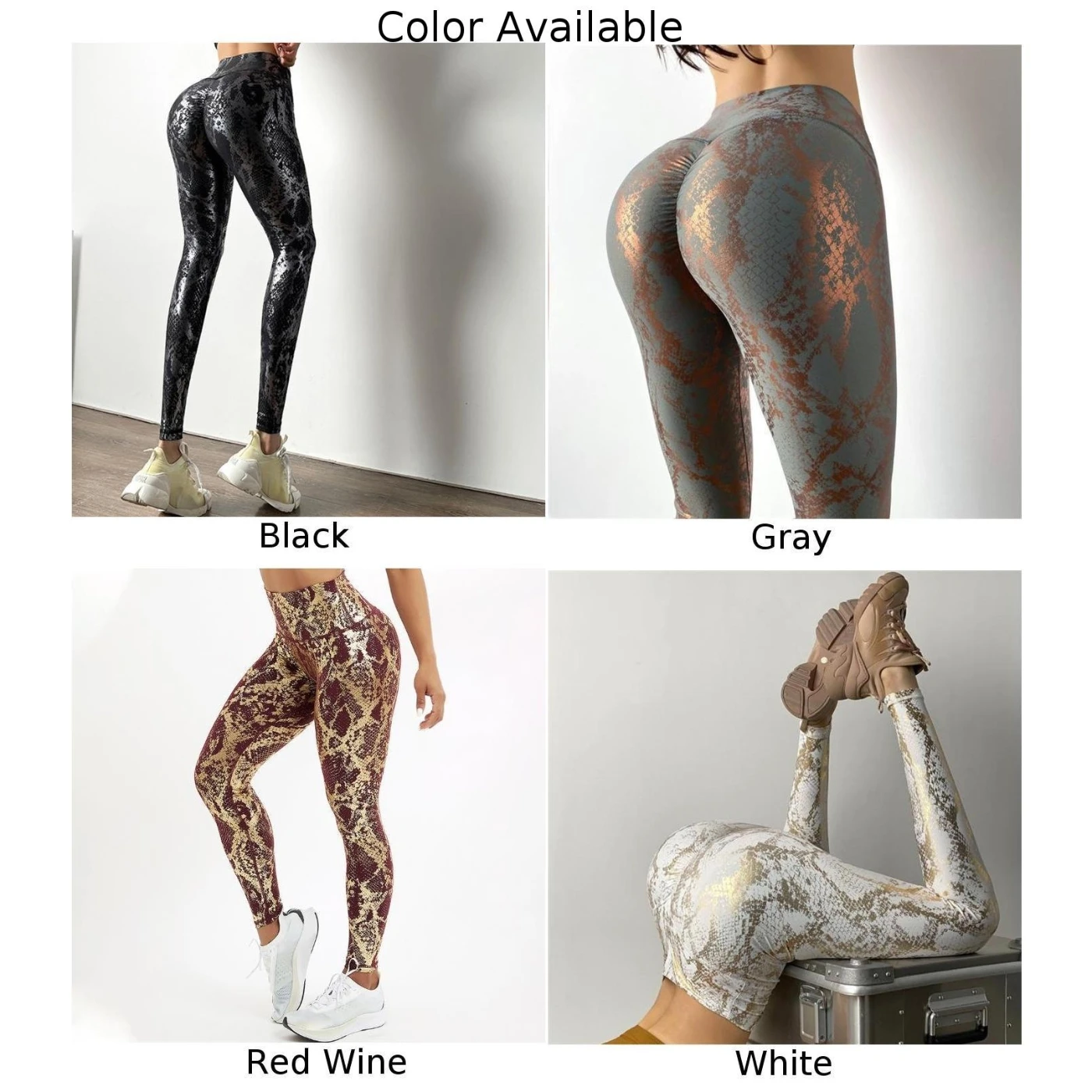 Women's High Waist Workout Leggings Butt Lifting Gym and Yoga Pants S XL Polyester Available in White/Gray/Black/Red Wine