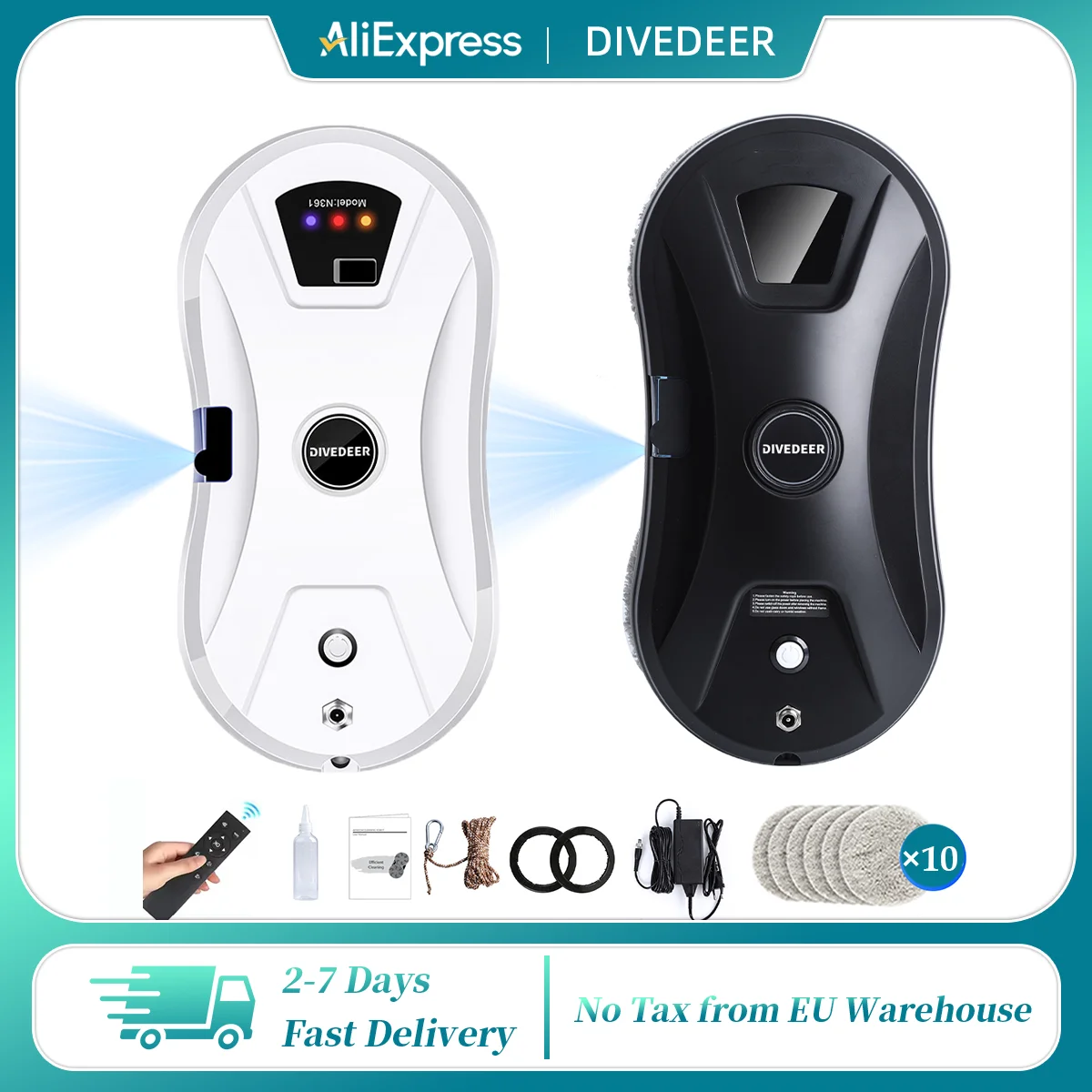 DIVEDEER YTK-334 Robot automatico per la pulizia delle finestre Pulizia intelligente Spruzzo d'acqua singolo Lavatrice elettrica per finestre di grande area a molti piani