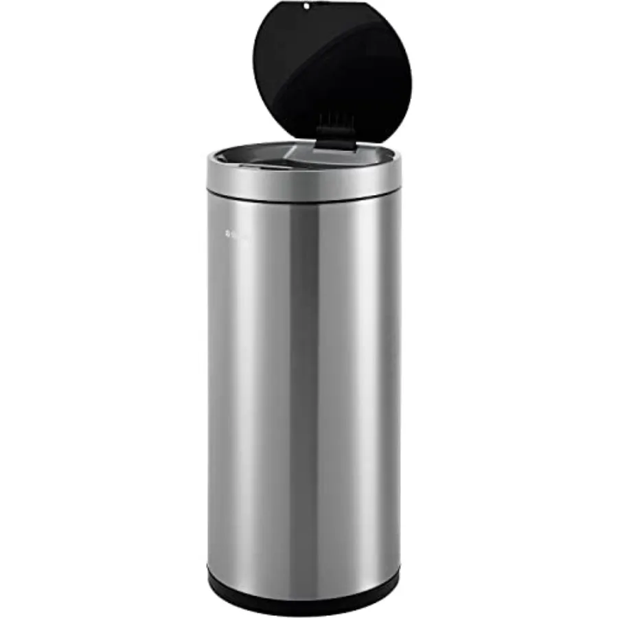 

Round indoor trash can with motion sensor lid for kitchen use brushed stainless steel silver hands-free operation and removable