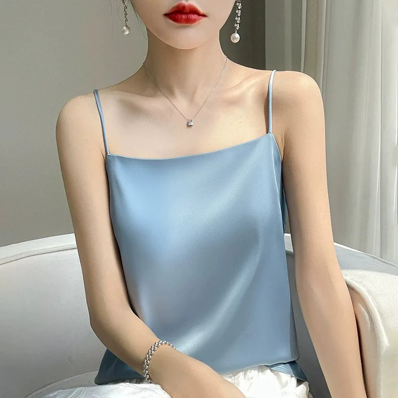 Gilet da abito estivo da donna in raso di seta Ricamo floreale monospalla Acetato di seta Bianco Top Bottone Dettaglio Colore puro V-ne