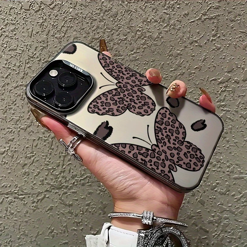 

Leopard print butterfly is retro phone case for iPhone 16 15 14 13 12 11 Pro/ Max/Plus shock-proof rear cover anti-fingerprint
