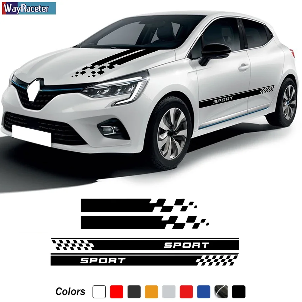 Car Hood Decal Engine Cover Racing Sport Door Side Stripes Skirt Sticker For Megane Clio Twingo Sandero Accessories