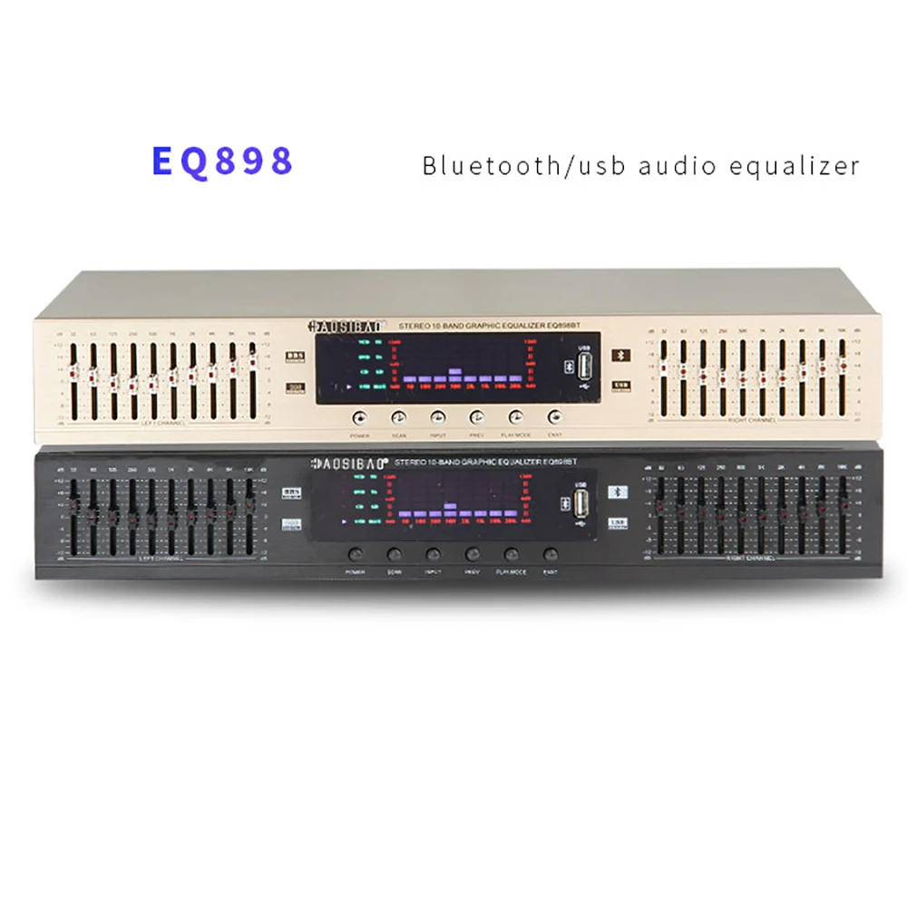 EQ-898BT HIFI Digital HD Stereo Preamplifier Equalizer Built-In USB Bluetooth Home Stage Equalizer Dual 10 Segments 220V