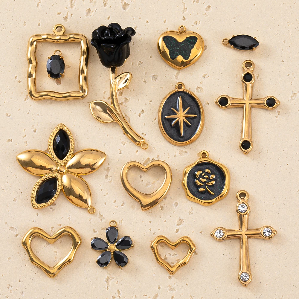 2 pendentifs en forme de croix de fleur en acier inoxydable, breloques en forme de cœur et de goutte d'eau, connecteurs pour la fabrication de bijoux, accessoires de bracelet DIY, artisanat