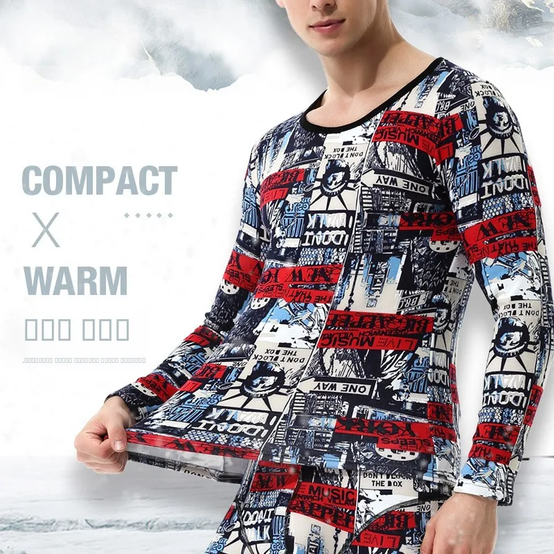

Men's Thiened Fce Lined Single Base irt round Ne Tight Fit Youth Cotton Wool Sweater Autumn Underwear Warmth Innerwear