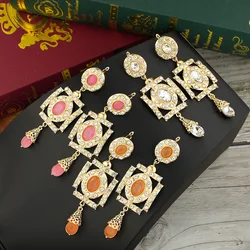 Sunspicems Big Algeria Women Drop Earring Gold Color Arabic Long Bride Earring Morocco Square Eardrops Crystal Wedding Jewelry