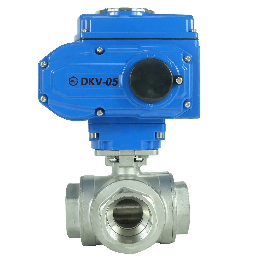 DKV electric Motorized 3 way ball valve Stainless Steel Control NPT Thread Motorized Ball Valve 220v AC 3 Way L type