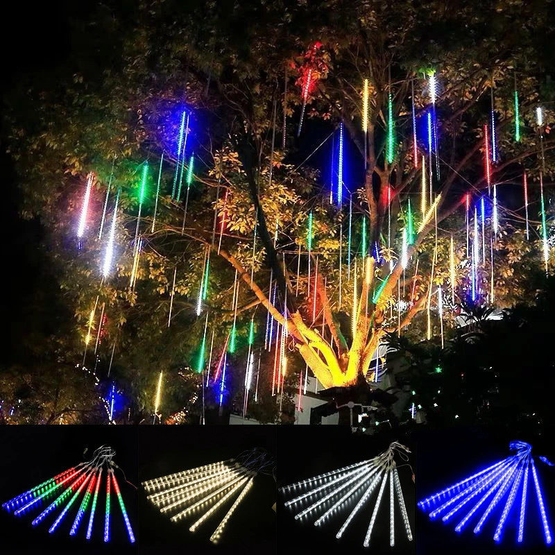 US Plug/EU Plug Outdoor Lighting Meteor Shower LED String Lights 8Tubes Street Decoration Fairy Garland Wedding Christmas Lights