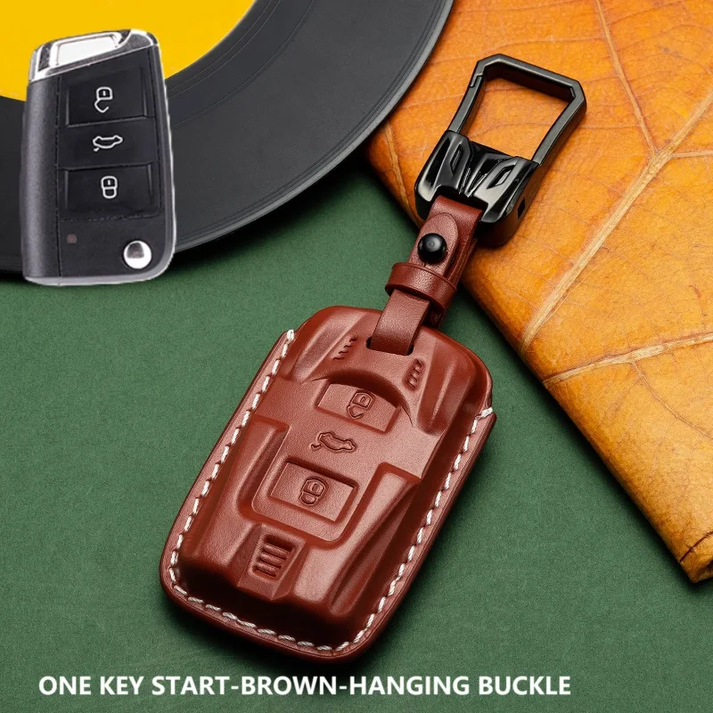 

Car key case Suitable For Volkswagen mecha style Teramont with one - button start version Top Grain Cow Leather