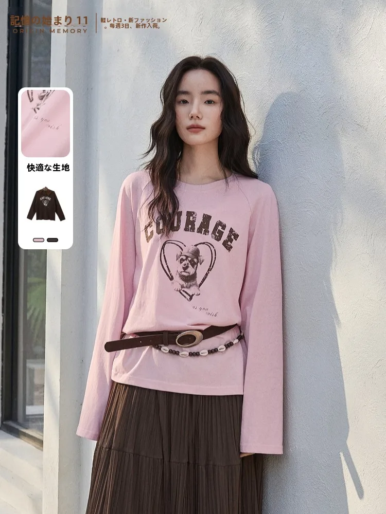 

Faionable Long Sve T-irt Spring 2026 Simple Sle Versatile Top Memory's Starting Point 7039226 Ladies Casual round ...