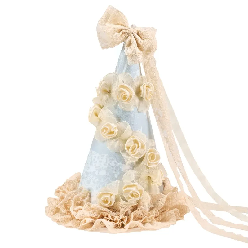 vintage-cone‑shaped-party-hat-for-women-3d-fabric-rose-flower-lace-bow-with-long-ribbon-streamer-gothic-retro-cosplay-headwear
