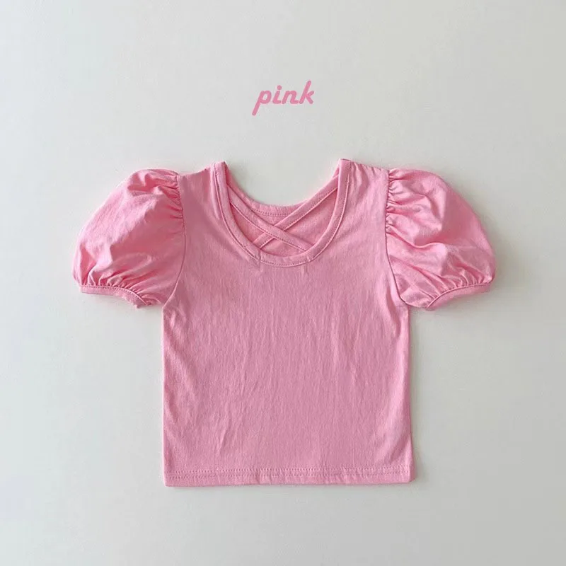 2024 Summer New Baby Short Sleeve T Shirts Fashion Girls Puff Sleeve T Shirts Solid Kids Casual Cotton T Shirts Infant  Baby Top