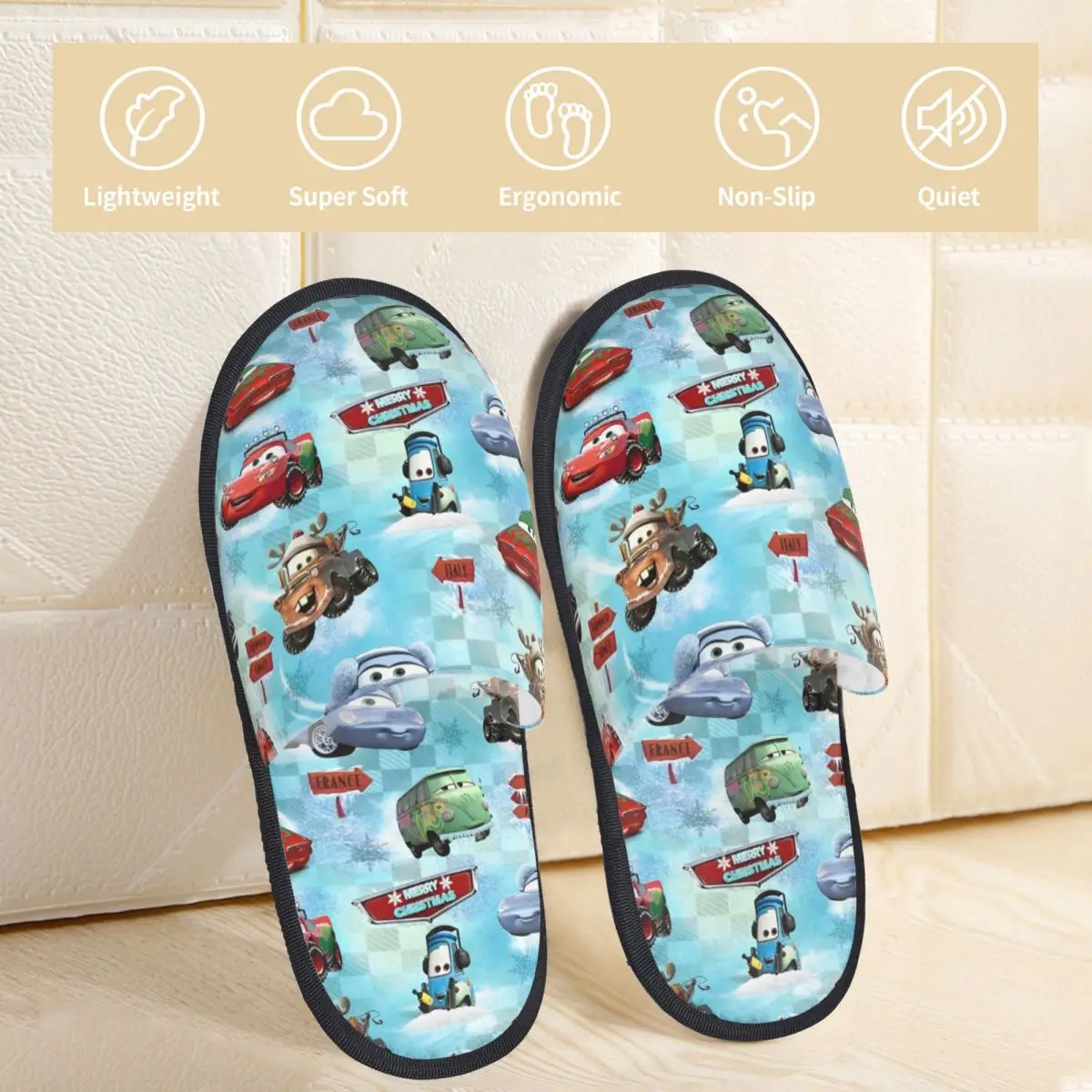 Lightning Mcqueen And Sally Car Winter Cotton Home Slippers Living Room Cozy Household Fur Slides Slippers Non Slip