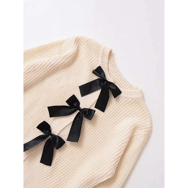 YENKYE New 2025 Women Long Sleeve O Neck Bow Knit Cardigan Autumn Casual Sweater Outerwear