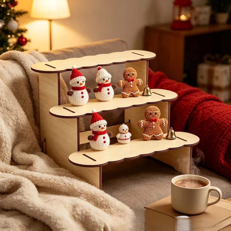 1set Wooden Multi-Layer Display Stand, Step Ladder Doll Holder, Desktop Storage Rack for Small Ornaments & Jewelry
