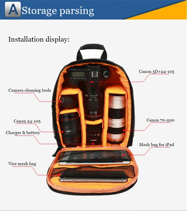 Digitalkamera-Rucksack, Outdoor-Kameratasche mit großem Fassungsvermögen, Laptop-Rucksack, multifunktionaler praktischer Rucksack – Detail 20