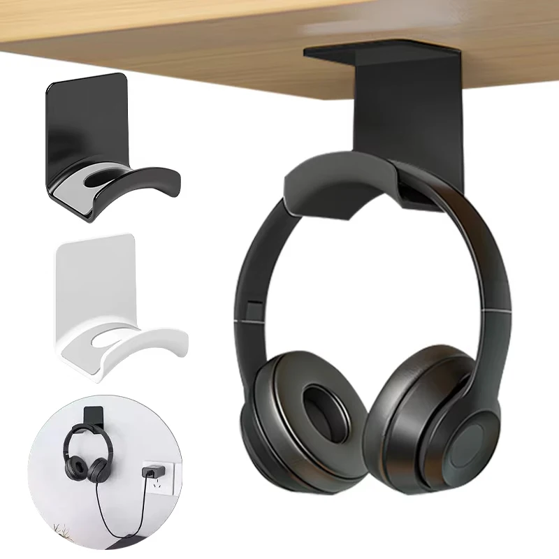 1~2pcs Universal Wall Mounted Headphone Stand Gaming Controller Holder Headset Display Rack Under Desk Hanger Hook For Earphones