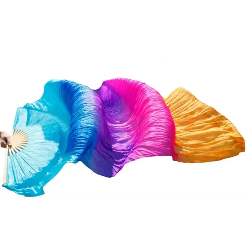 150cm Length Hot Sell Ms.Belly Dancing Fan Gradient Color Dancer Practice Long 100% Real Silk Dance Props Silk Fans