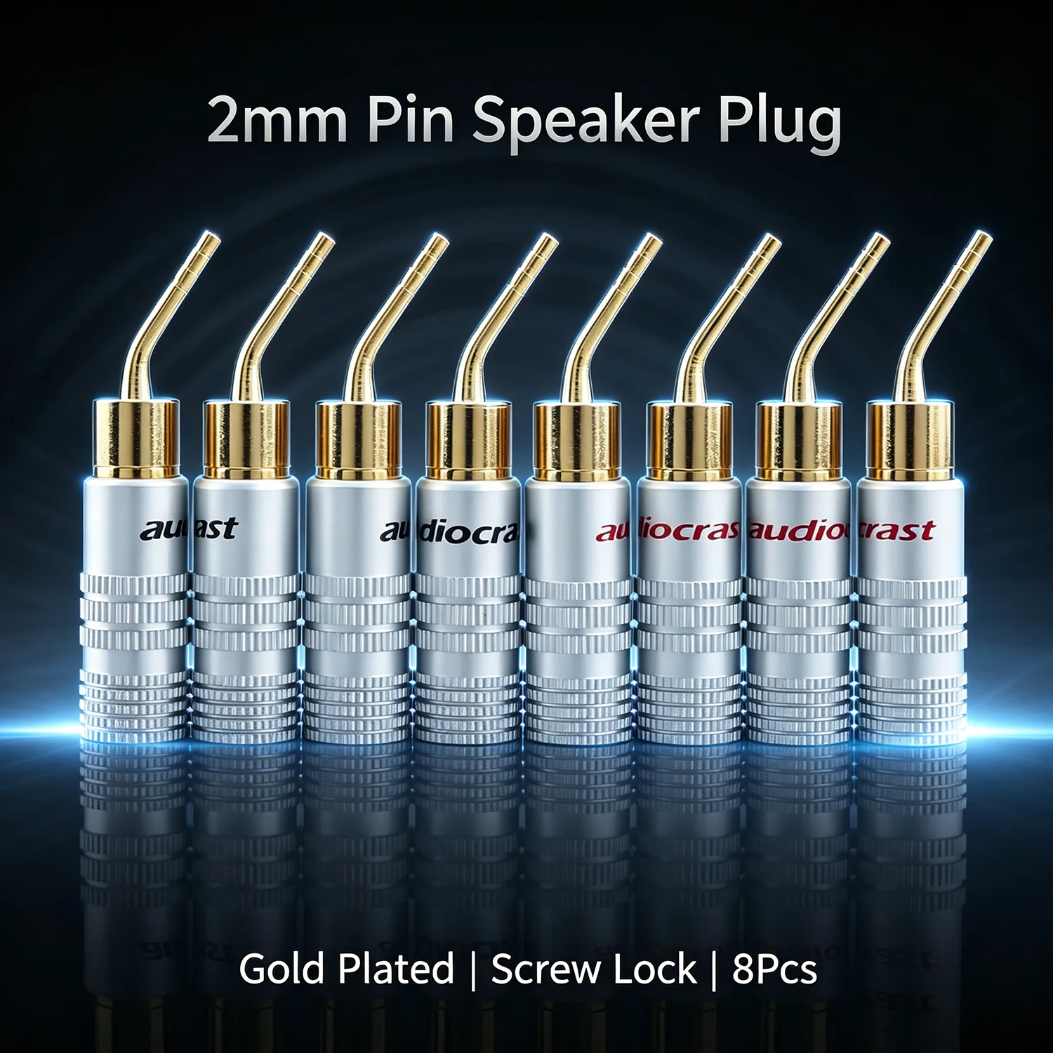 Gold Plated Screw Lock 2mm Pin Speaker Plug 8Pcs Hifi Audio Wire Connector For Vintage Speaker Binding Post