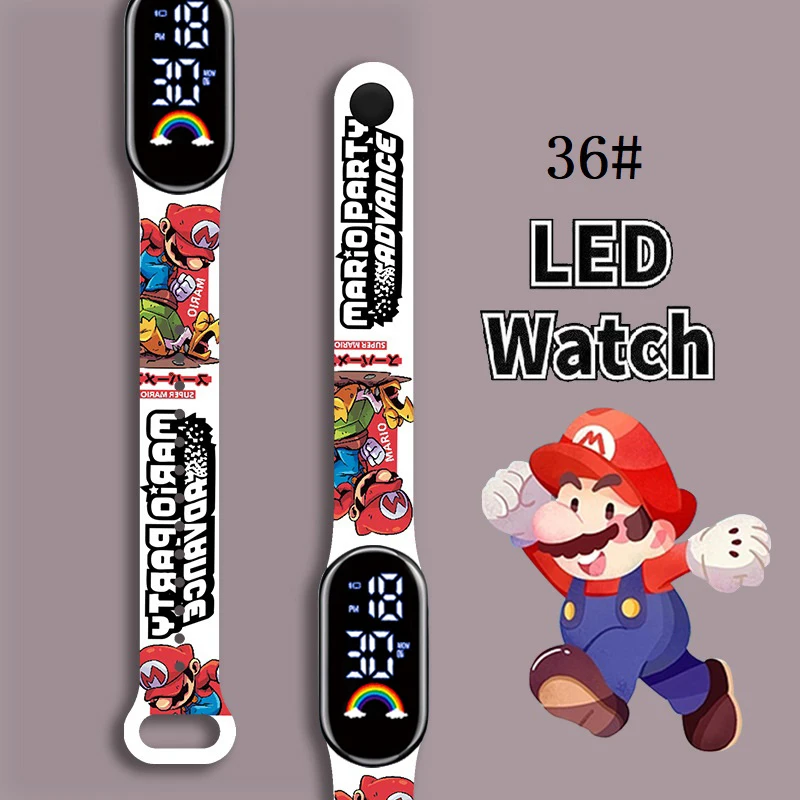 

Mario Bros Children's Watches Action Figures Luigi Princess Peach Yoshi Bowser kids Sport Wristband Waterproof Digital Watch