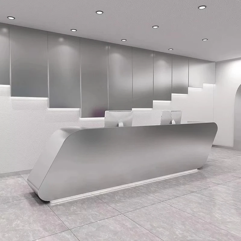 &c Custom Company Reception Front Desk Sliver Stainless Steel Office Hotel Store Shop Reception Desk With LOGO