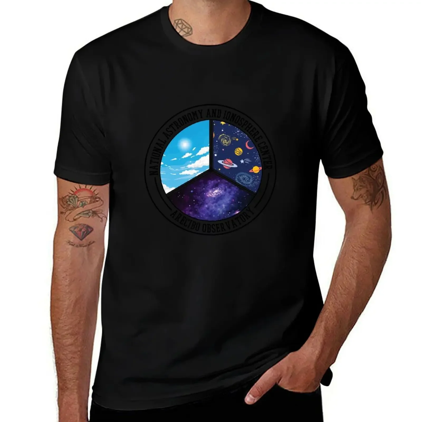 Arecibo Observatory - National Astronomy and Ionosphere Center logo T-Shirt street wear cotton graphic tees tshirts for men