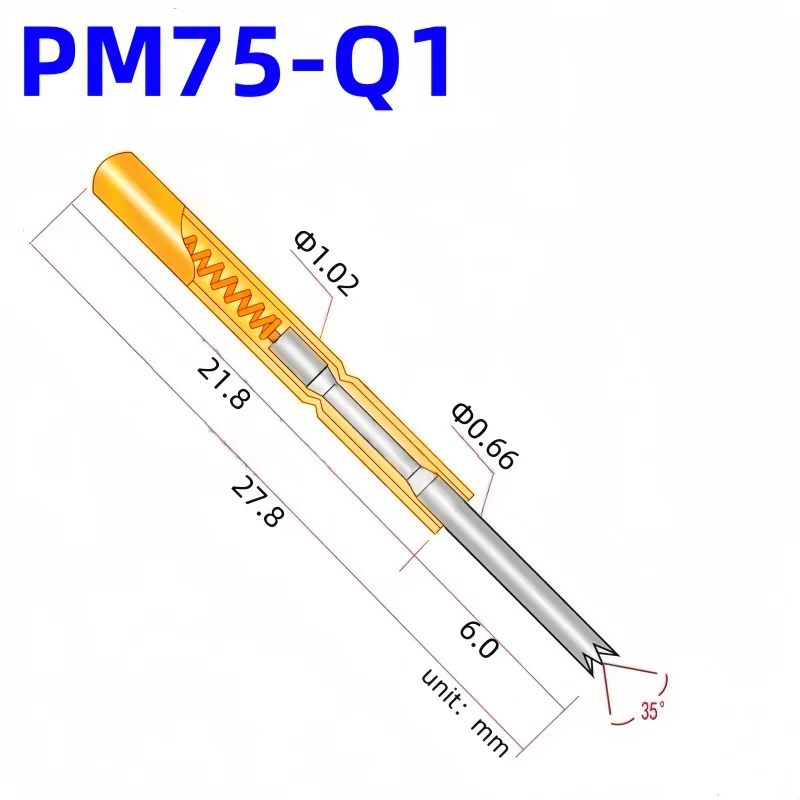 20/100PCS Spring Test Probe PM75-Q1 Straight 4-claw Test Pin Head Dia 0.66mm 27.8mm Needle Dia 1.02mm Spring Pogo Pin PM75-Q