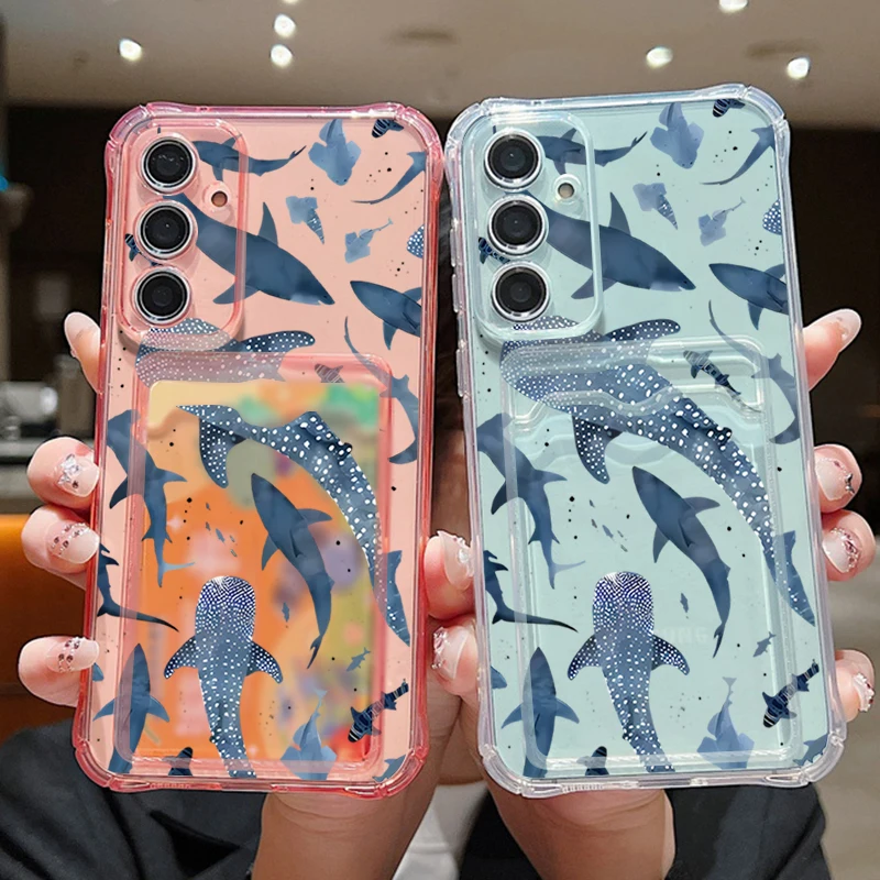 المحيط القرش الحوت قضية الهاتف لسامسونج غالاكسي A56 A16 A55 A35 A25 A15 S25 Edge S24 S23 الترا S24 FE حافظة للبطاقات محفظة غطاء من البولي يوريثان