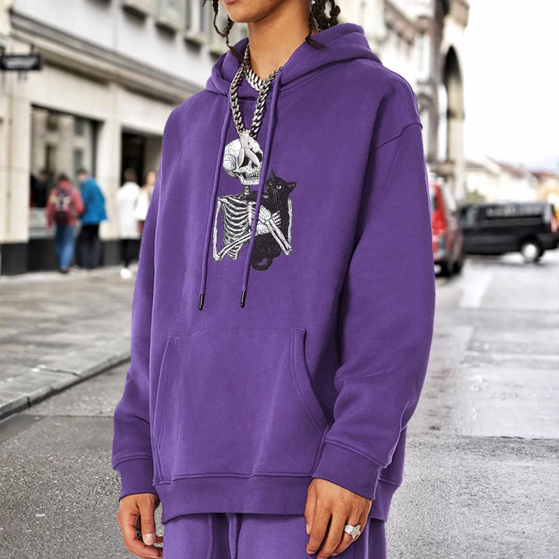 

Retro Skeleton and Cat Fashion Hoodies Men Women Hip Hop Hoodies Rapper Clothing Gothic Pullover New Sweatshirts