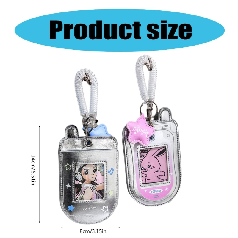 Imagem -05 - Flip Phone Shaped Photocard Holder com Pingente Retrátil Spring Coil Keychain Mangas de Cartão pu Segure 23 Cartões