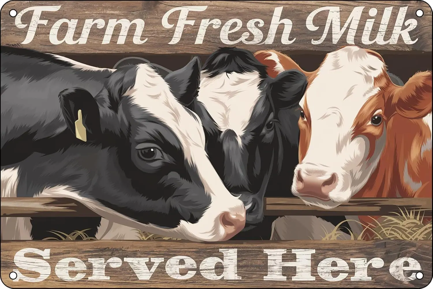Farm Fresh Milk Served Here Metal Tin Sign Vintage Cow Wall Art Decor for Home Farm 8x12 Inch sign