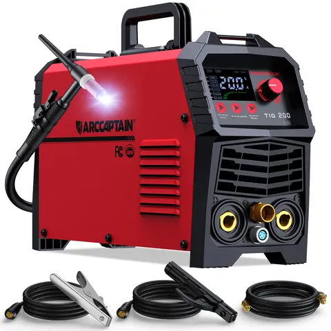 ARCCAPTAIN 200A TIG Welder, 110V/220V TIG/Stick 2 IN 1 Welding Machine | High Frequency DC TIG, 2T/4T Function / LED Digital Display / Includes Tungsten Electrode / Dual Voltage / TIG200