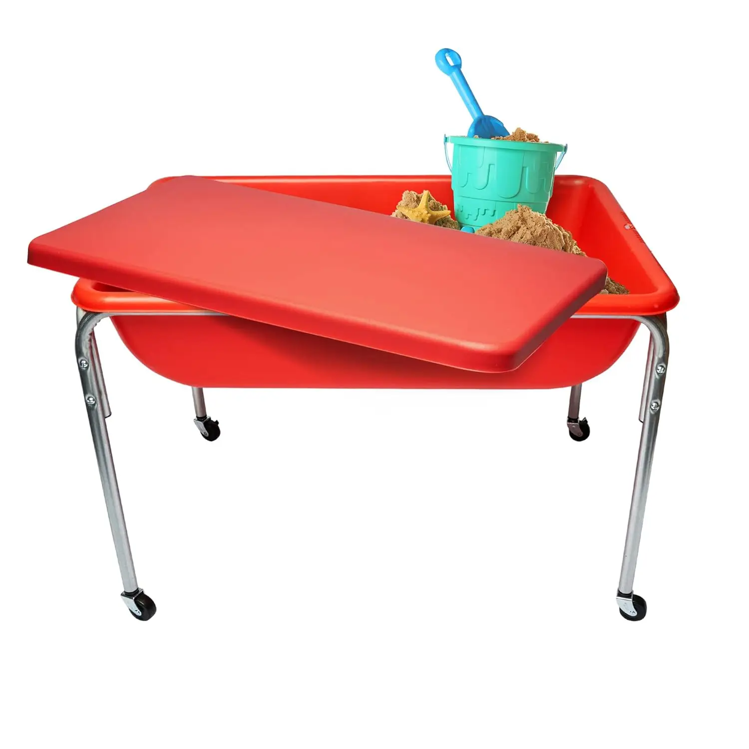 24" Large Sensory Table, Sandbox with Lid, Water Table for Kids, Red