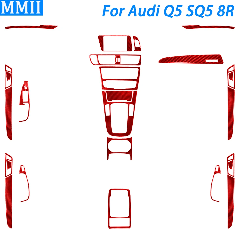 

For Audi Q5 SQ5 8R 2009-2017 Accessories Red Carbon Fiber Center Console Dashboard Gear Shift Air Vent Set Car Interior Sticker