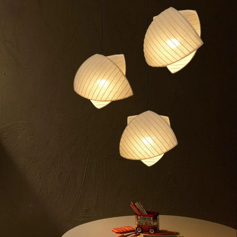 

Wabi Sabi Fabric Pendant Light 3000K Restaurant Staircase Bedroom Bedside Living Room E27 Japanese Cream Shell Pendant Lamp