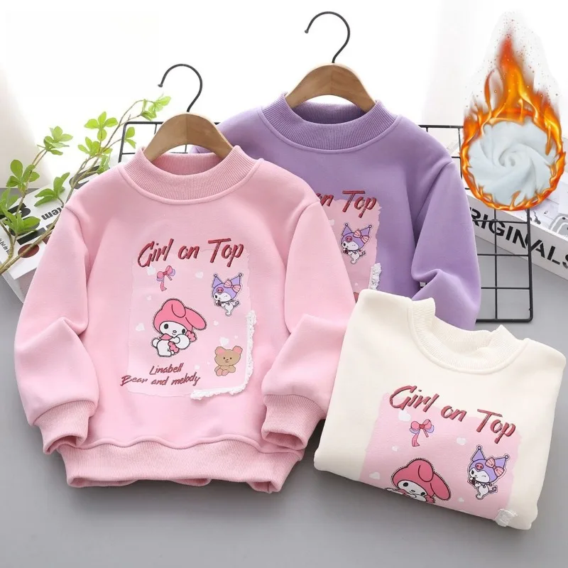 

Sweet Anime Kawaii Sanrio Anime Ins Kuromi Long Sleeve Shirt Cute Cartoon My Melody Y2k Warm Hoodie Clothing Gifts for Kids