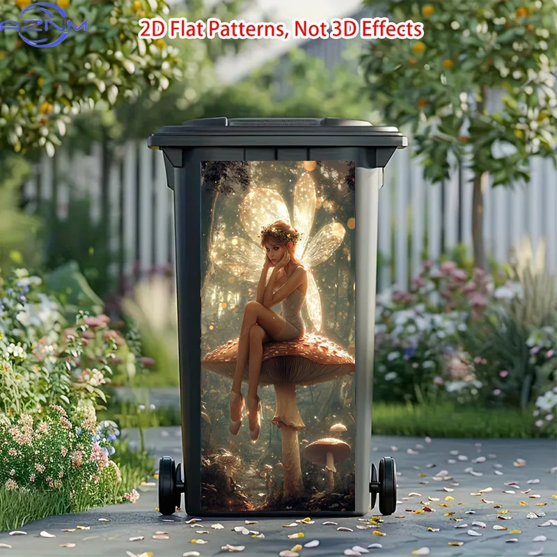 Autocollants décoratifs pour poubelle Forêt Enchantée, autocollants féériques fantaisistes, décorations autocollantes pour poubelle scène champignons