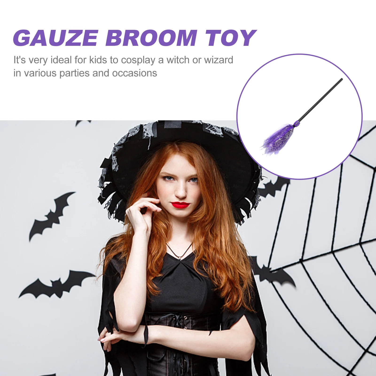 

Witch Broom Spider Web Gauze Design Halloween Decorations Kids Costumes Props Party Supplies Long Term Use High Quality