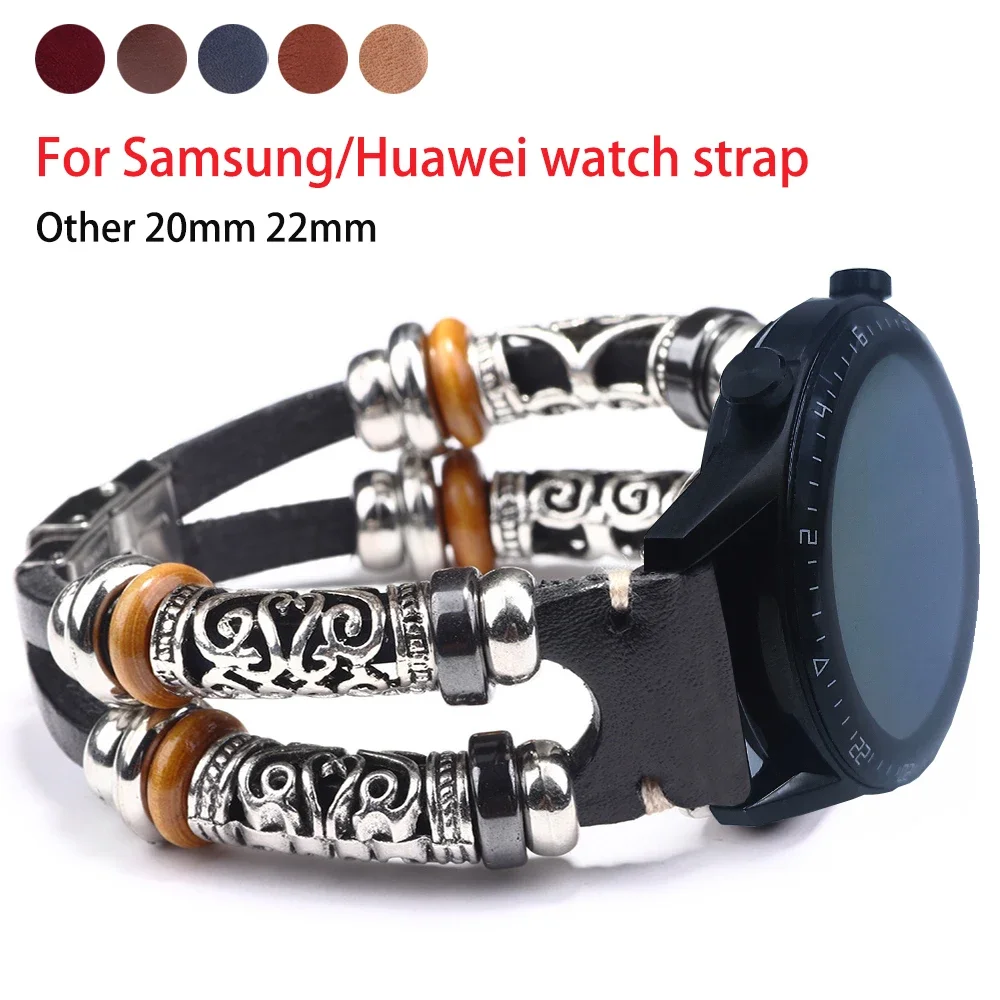 Leather Watch Band for Huawe Watch GT2 46mm GT 2 Pro/2e Strap for Samsung Galaxy Watch 3 41mm/Active Genuine Retro Handmade Band