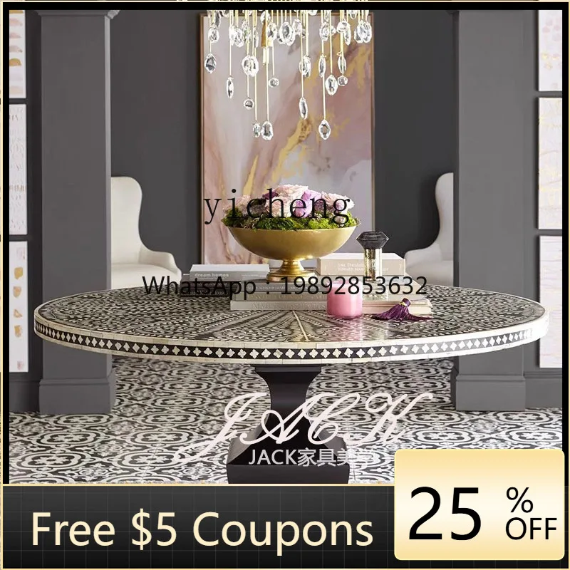 

1 French solid wood round hand-painted dining table neoclassical high-end dining table carving painting