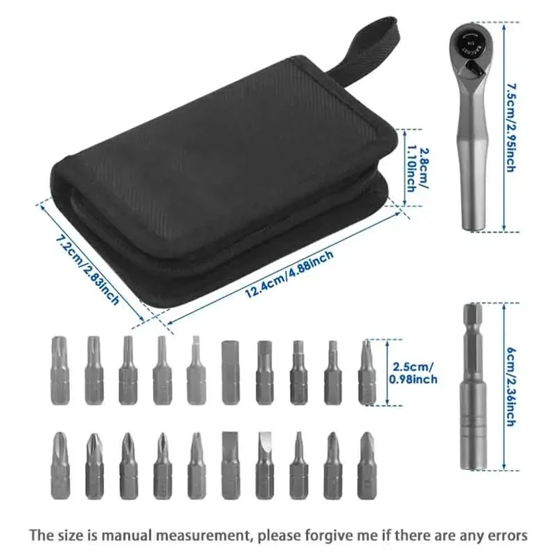 Ratchet Wrench Set 22 in 1 Multifunctional Right Angle Screwdriver Kit Small Mini Ratcheting Screwdriver Combination Set