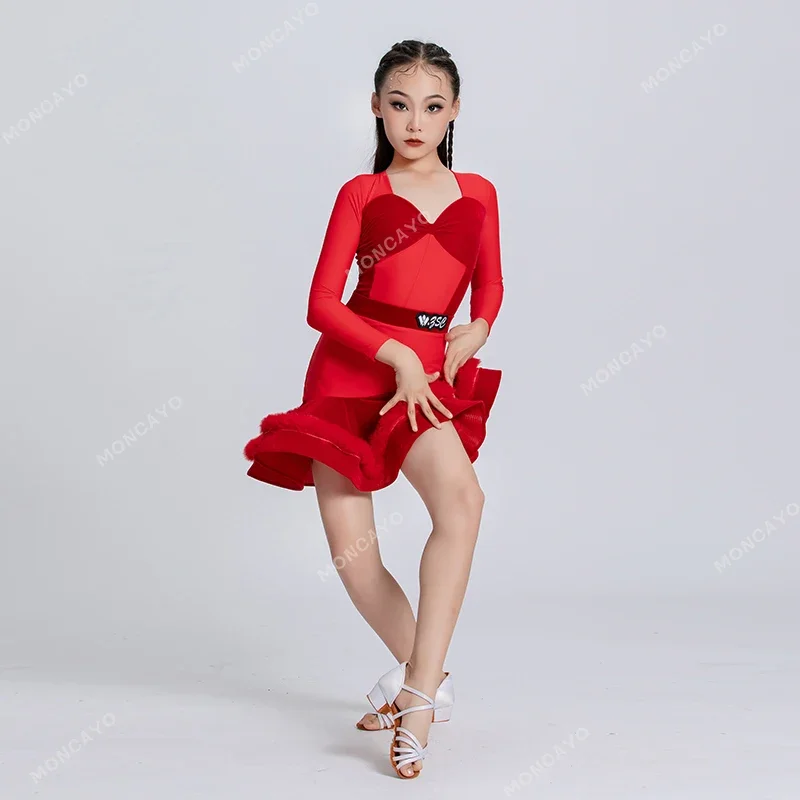 Salsa Latin Dance Kleid Mädchen Ballsaal Kleid Standard Samba Tango Tanz Kostüm Mädchen Tanzen Kleider Kinder Latin Praxis Kleid
